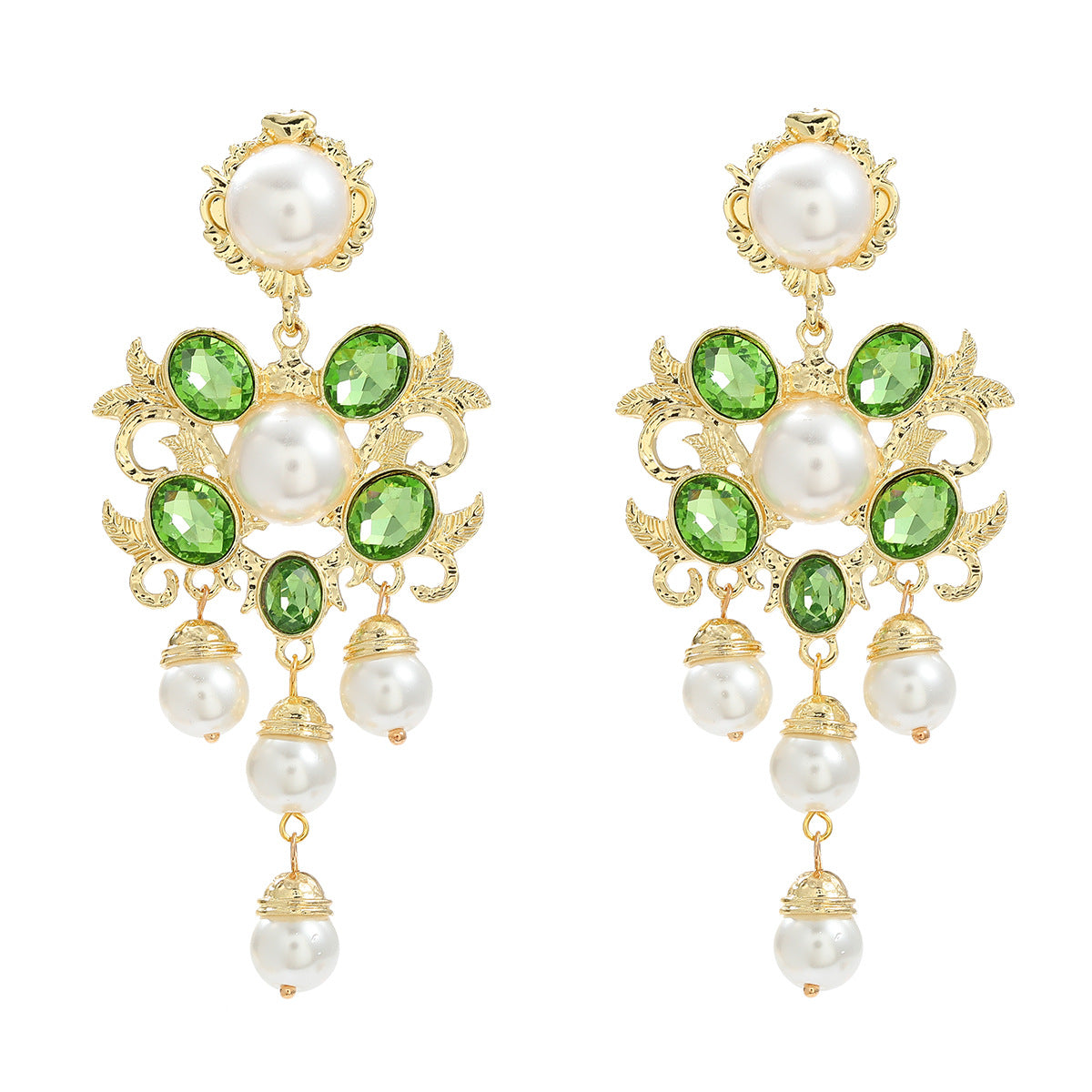 Women's Flower Exaggerated Alloy Diamond Inlaid Pearl Earrings