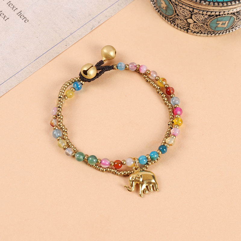 Women's Style Elephant Tibetan Exotic Bohemian Double Beaded Bell Retro Bracelets