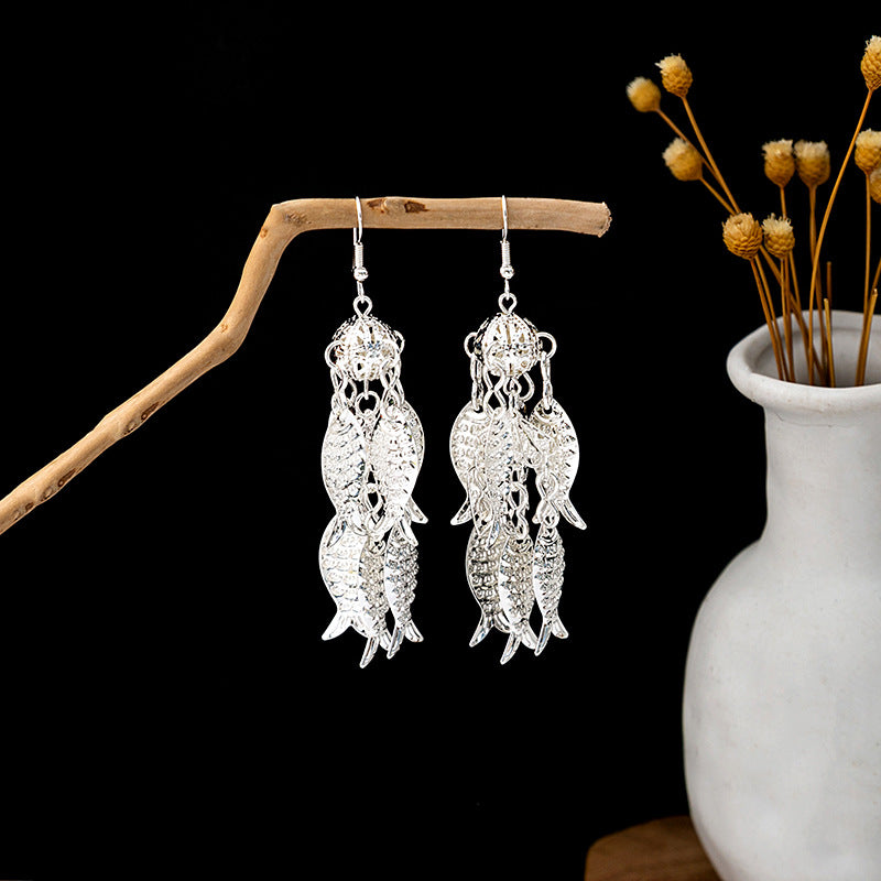 Sier Minority Ethnic Style Personalized Bohemian Flower Earrings