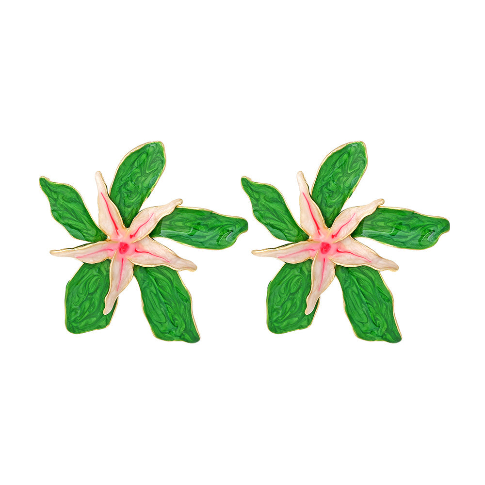 Exaggerated Alloy Glaze Flowers Unique Super Fairy Mori Style Enamel Earrings
