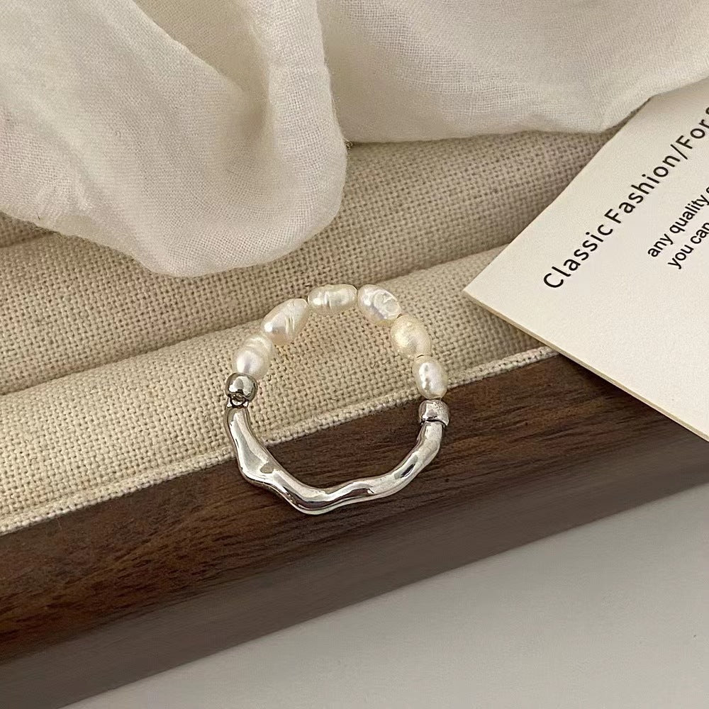Freshwater Pearl French Minority Adjustable Size Elastic String High Ring