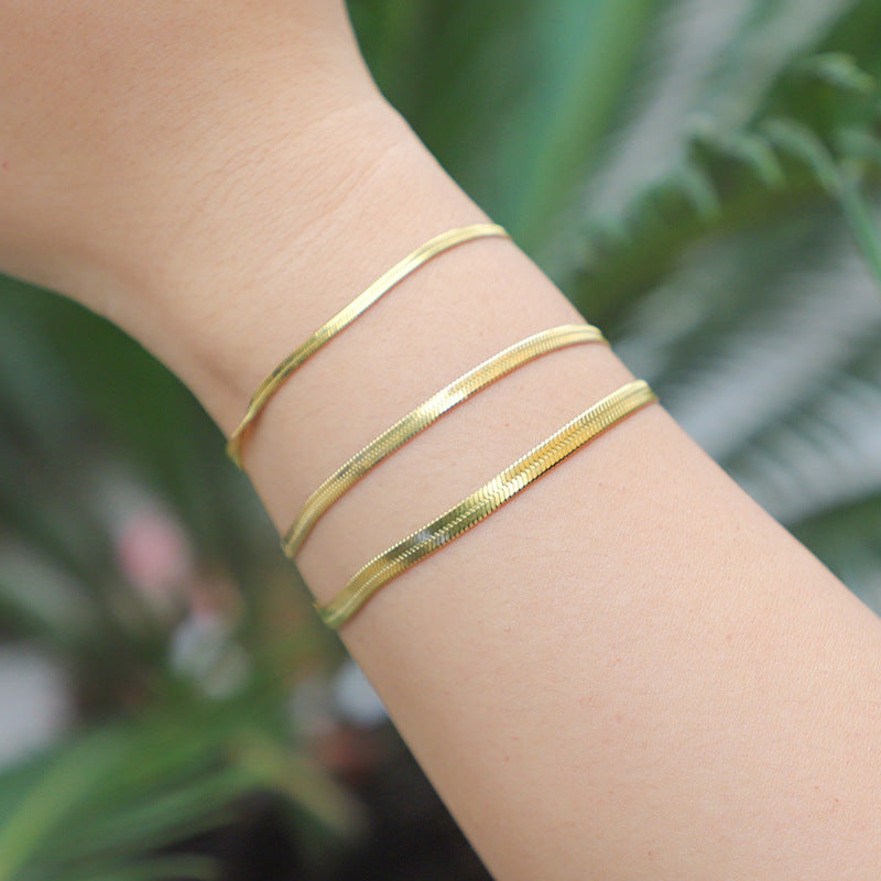 Real Gold Stainless Steel Flat Snake Bones Bracelets