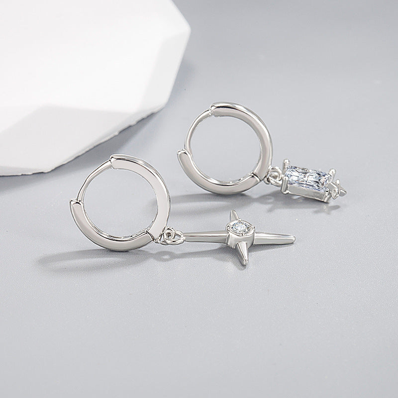 Women's Square Diamond Asymmetric Clip Trendy Cold Niche Ear Buckle