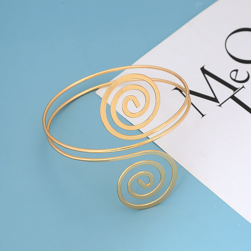 Geometric Spiral Armband Simple Temperament Texture Glossy Metal Arm Bracelet
