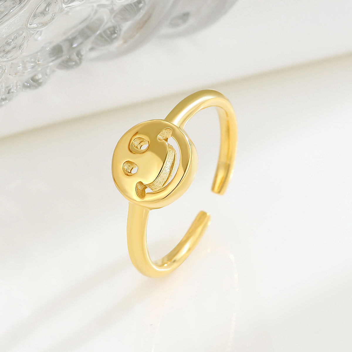 Women's Sier Glossy Smiley Open Temperamental Minority Simple Rings