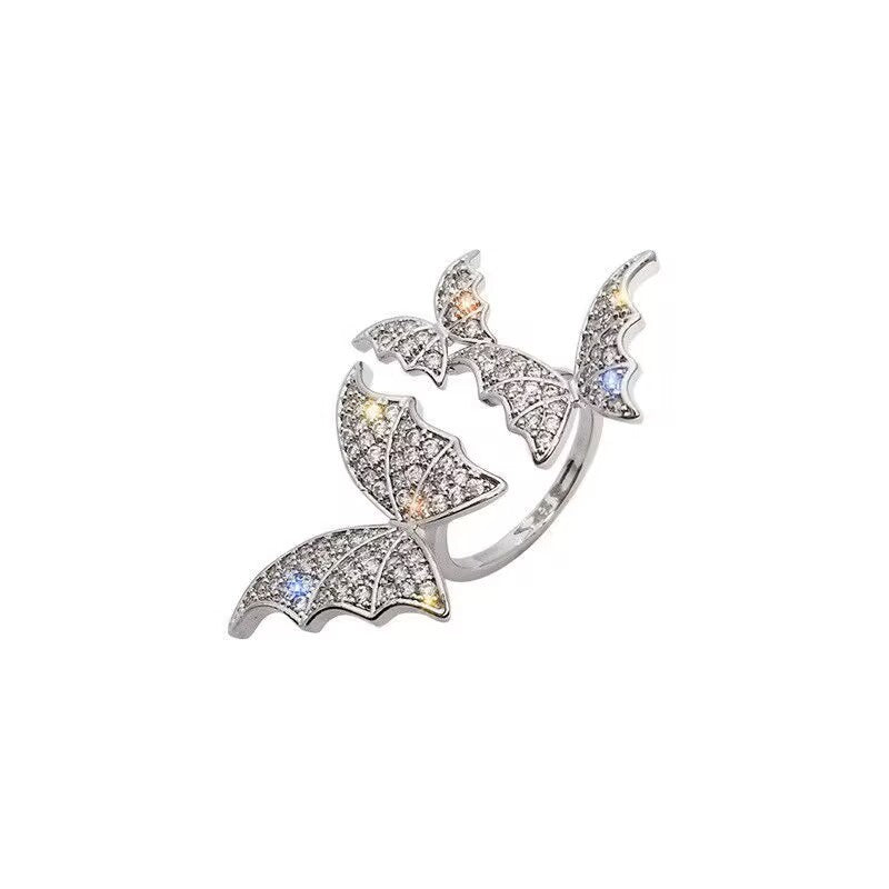 Full Diamond Butterfly Fashionable Exaggerated Light Luxury High-grade Three-dimensional Ring