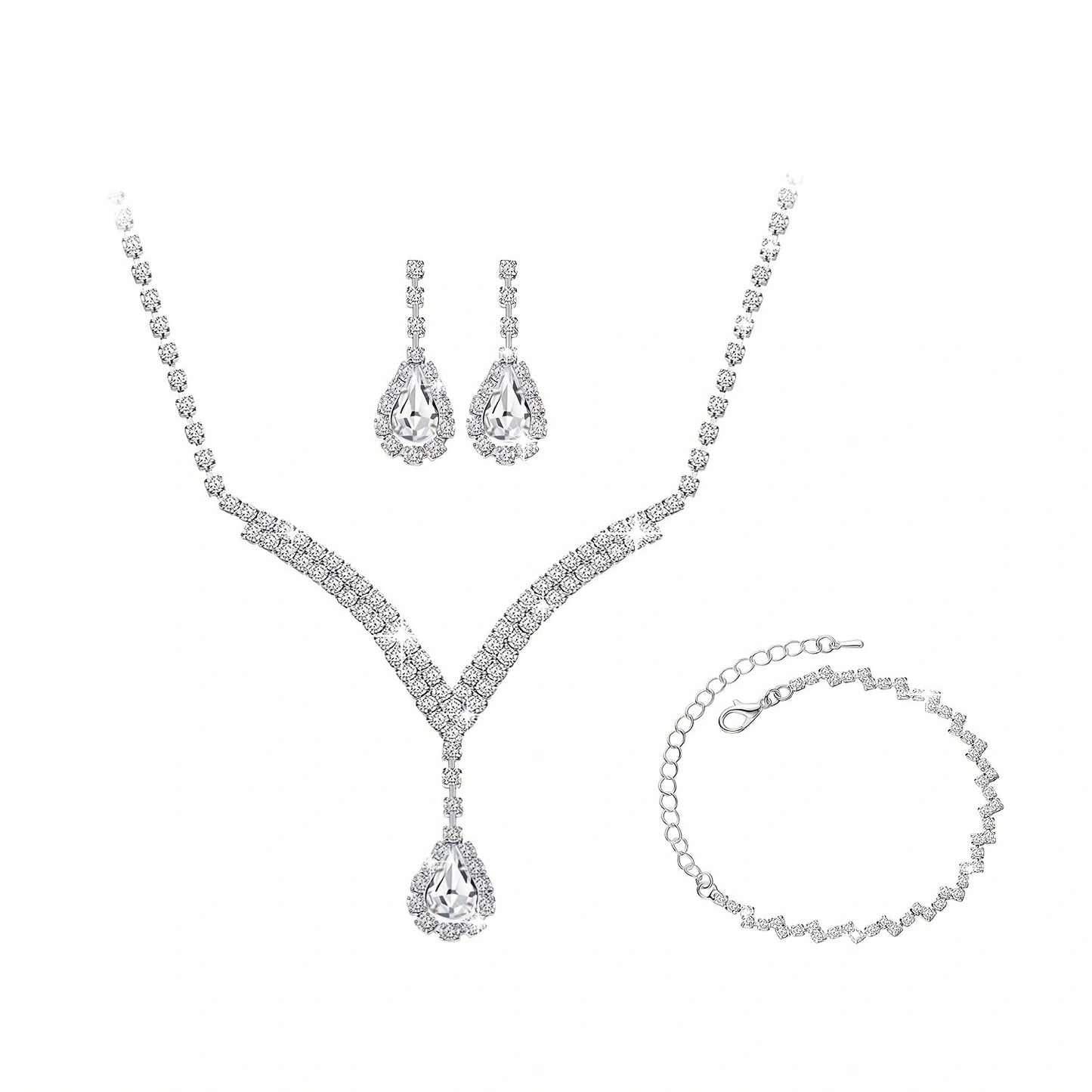 Bridesmaid Prom Costume Rhinestone Bridal Wedding Metal Jewelry Set