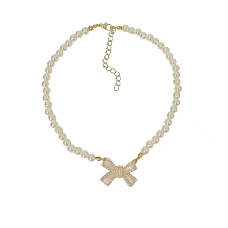 Imitation Pearl Bow Female Clavicle Chain Necklace