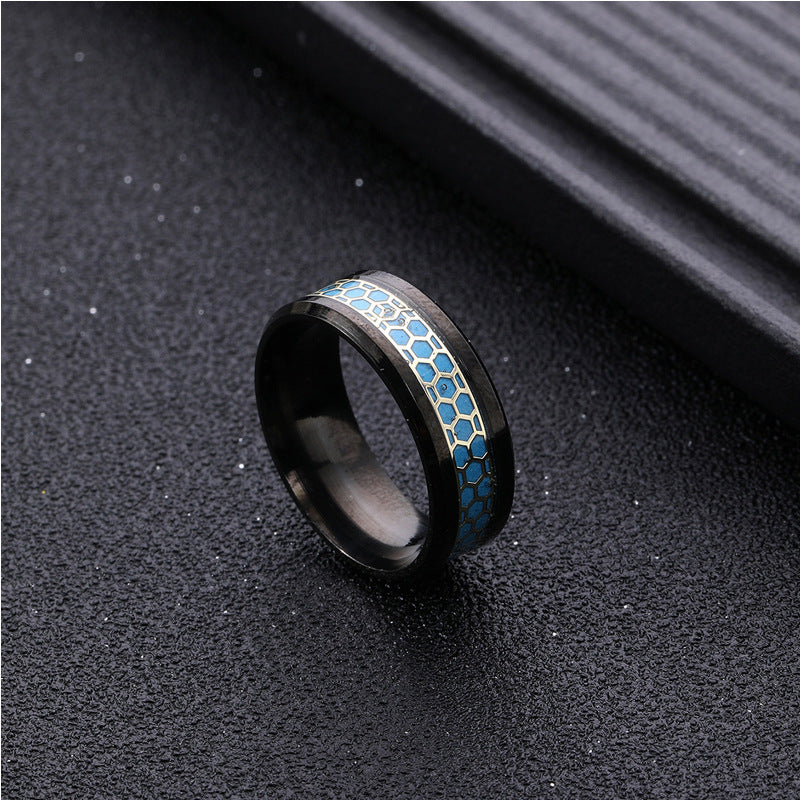 Leaves Honeycomb Titanium Steel Design Stainless Rings