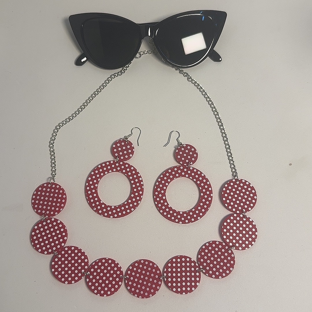 Women's Black White Red Dot Circle Acrylic Generation Retro Suit Jewelry Set