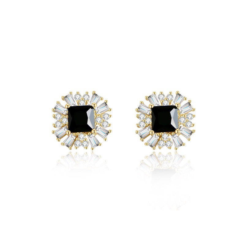 Sier Plated Black Zircon Exquisite Commuter Elegant Daily Earrings