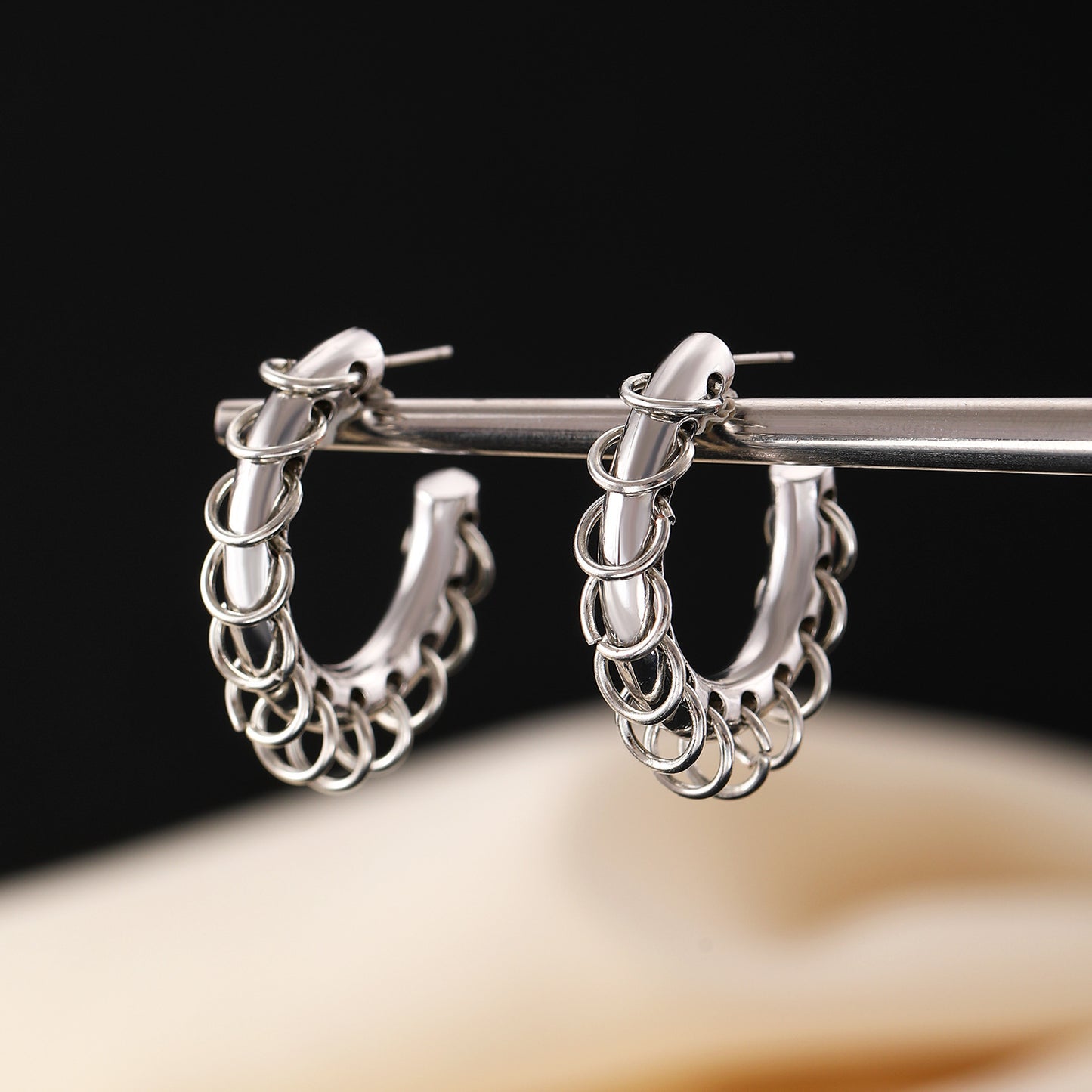 Women's Exaggerated Long Tassel Color Collision Design Ear Senior Versatile Rings