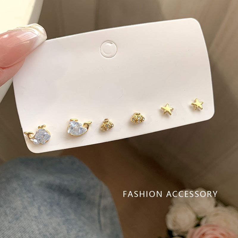 Women's Petite Combination Mori Style High-grade Sweet Temperament Sier Ear Earrings
