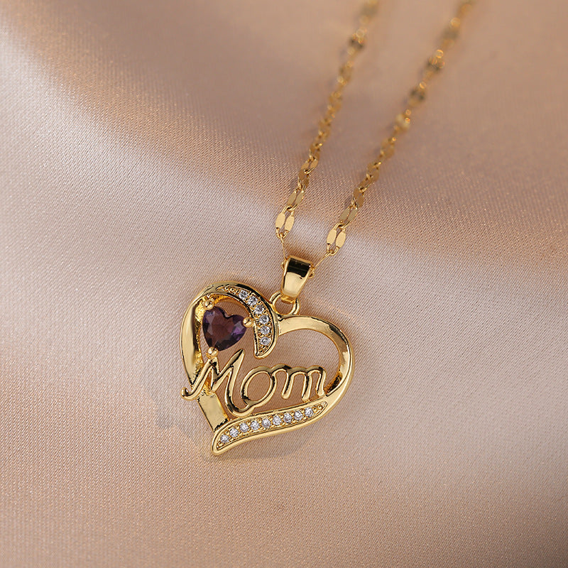 Hearts Temperament Heart-shaped Pendant Letter Personality Mother's Day Necklaces