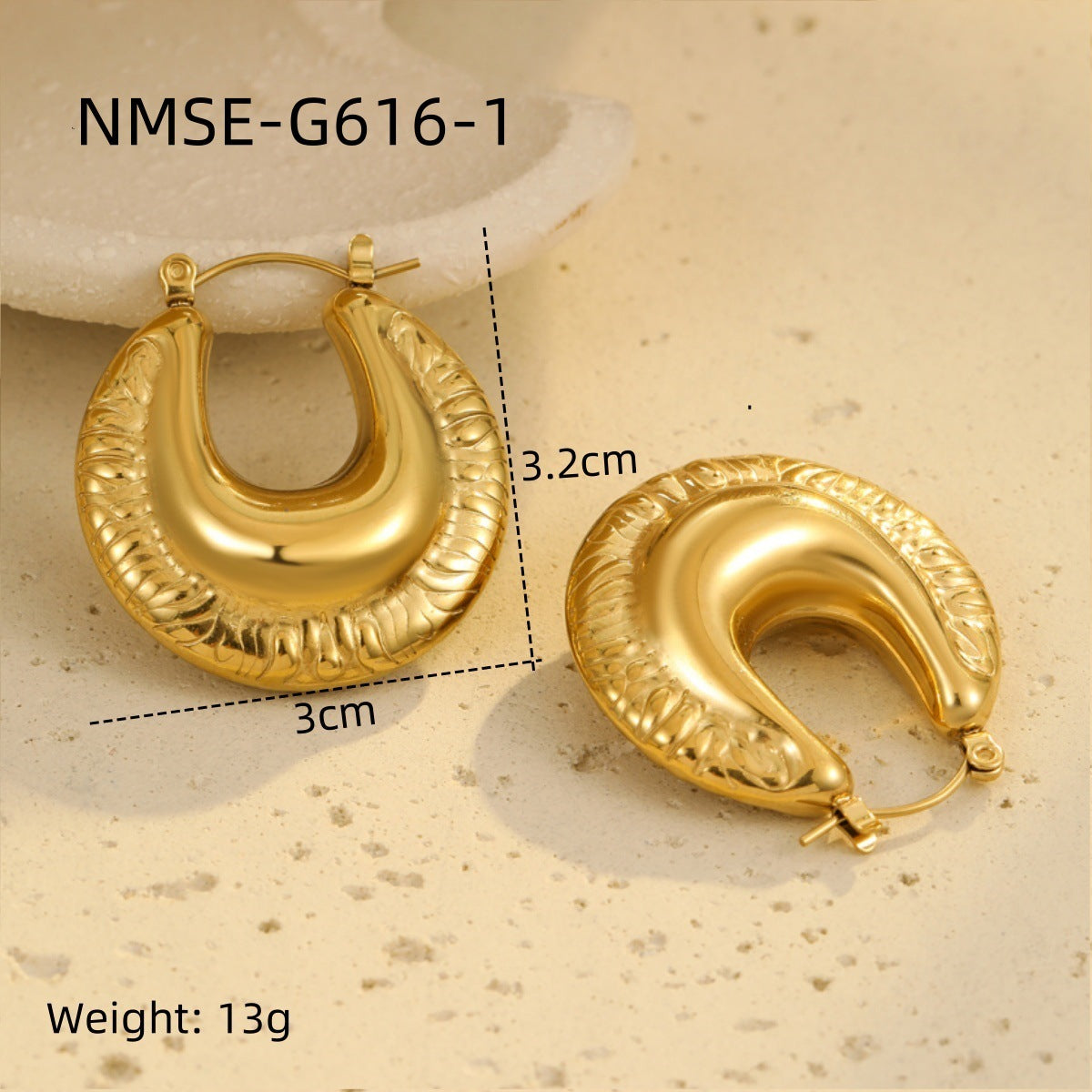 Women's Steel Sweet Cool Vintage Texture Shaped Gold-plated Earrings