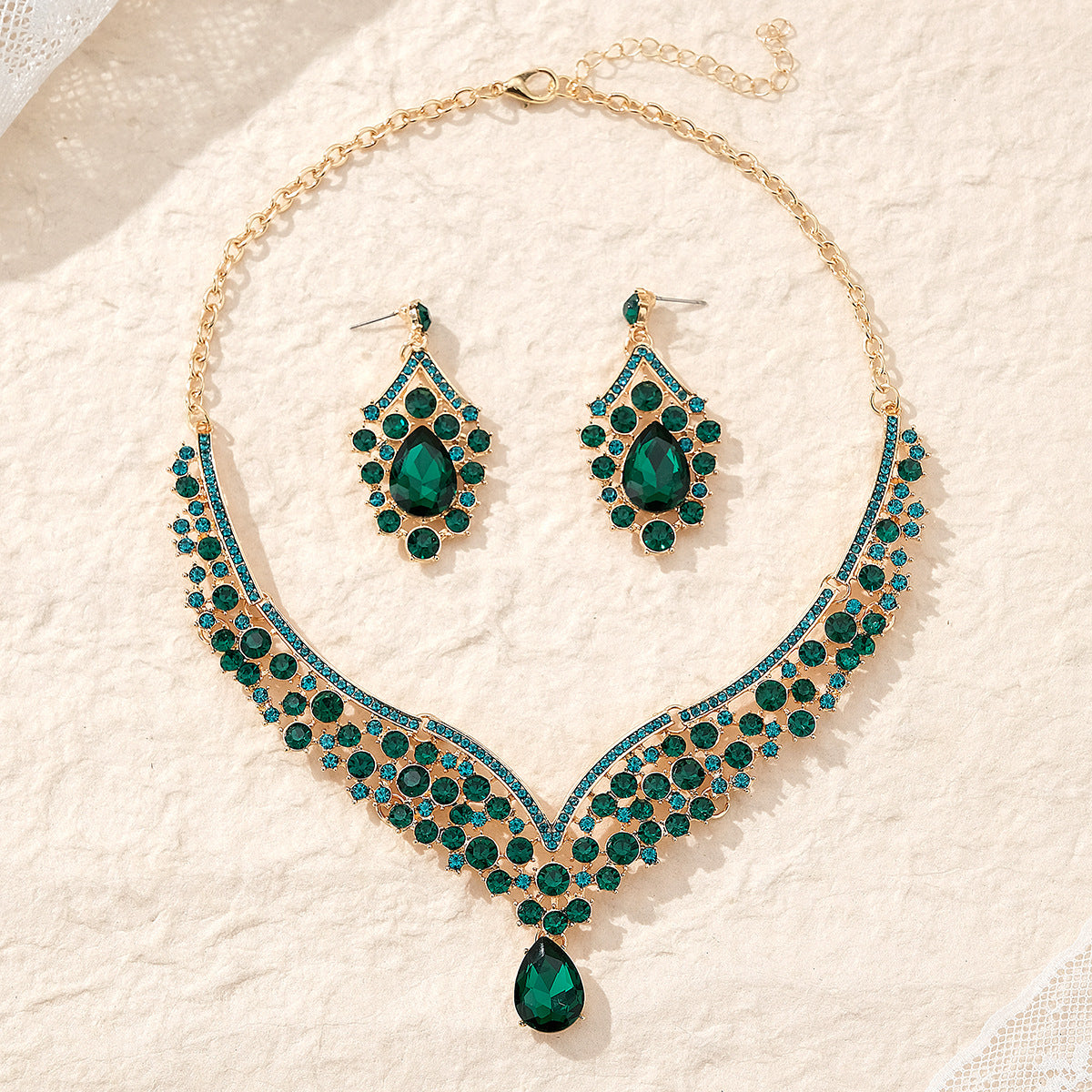 Women's Banquet Party Dress Two-piece Luxury Rhinestone Bridal Jewelry Set