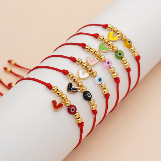 Jewelry Friendship Rope Multicolor Dripping Oil Love Heart Small Bracelets