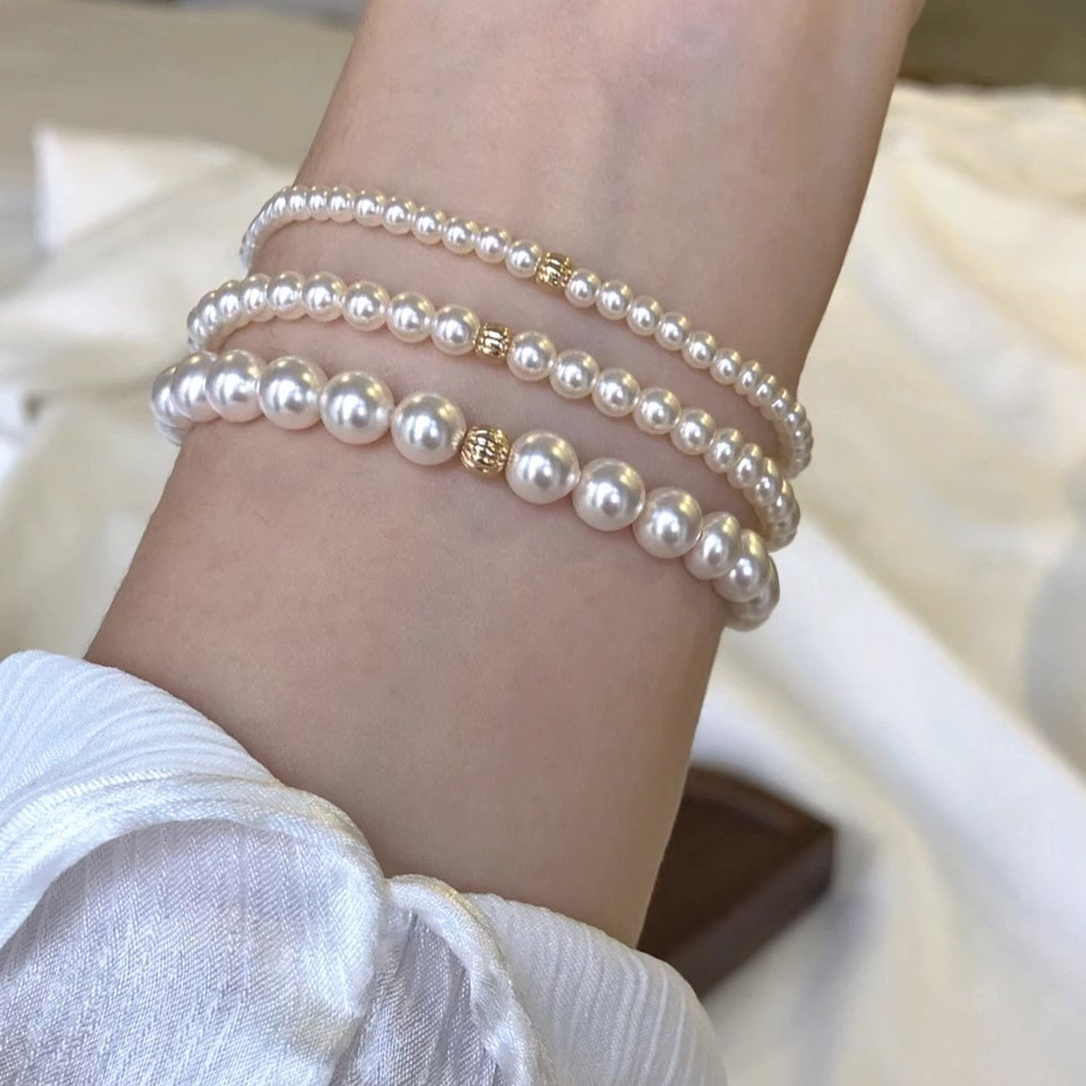 Small Golden Beads Pearl Perfect Circle Exquisite Bracelets