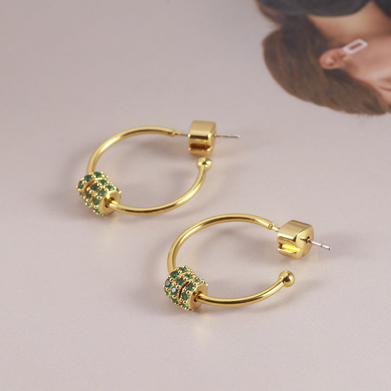 Green Zircon Detachable Style Open Size Ear Sier Stud Earrings