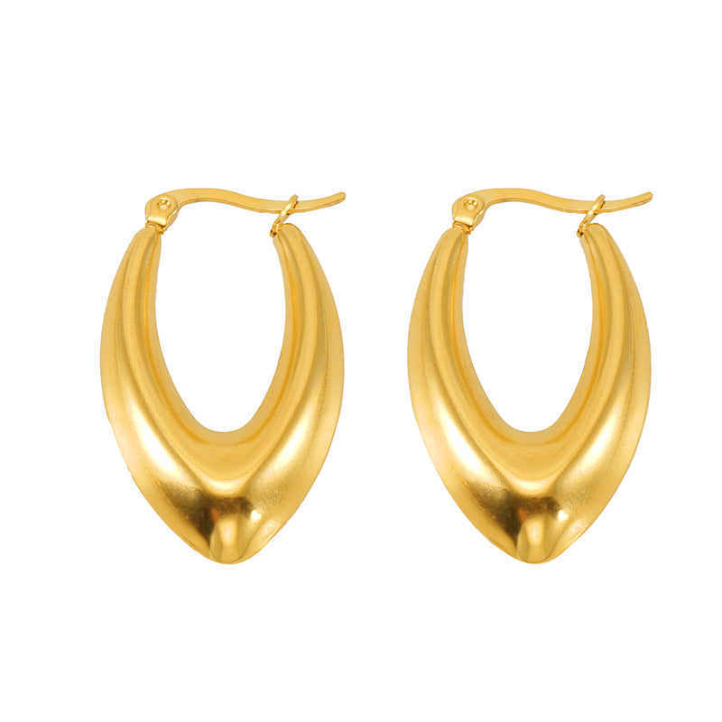 Hollow Crescent Female Gold Titanium French Earrings