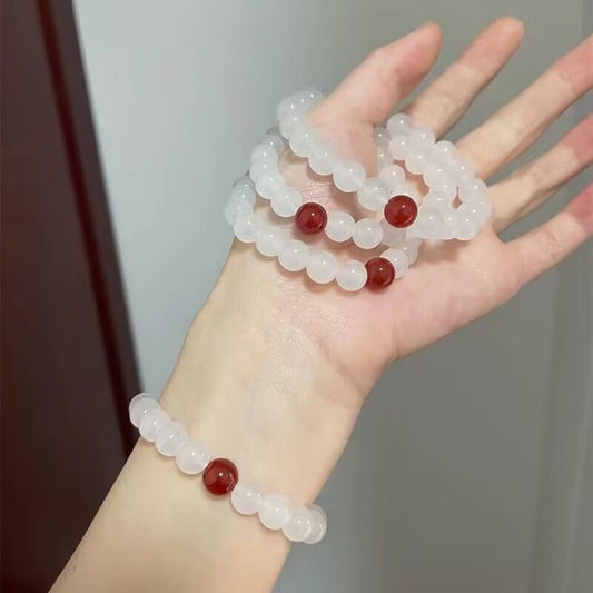 White Jade Red Bead Simple Artistic Bracelets