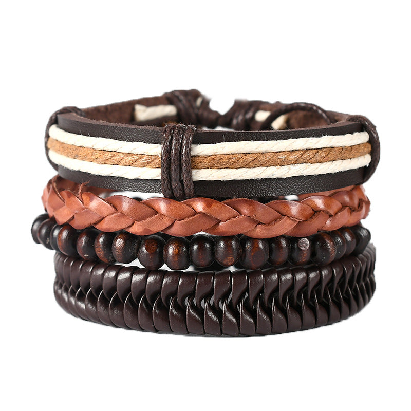 Handmade Woven Leather Punk Wristband Alloy Bracelets