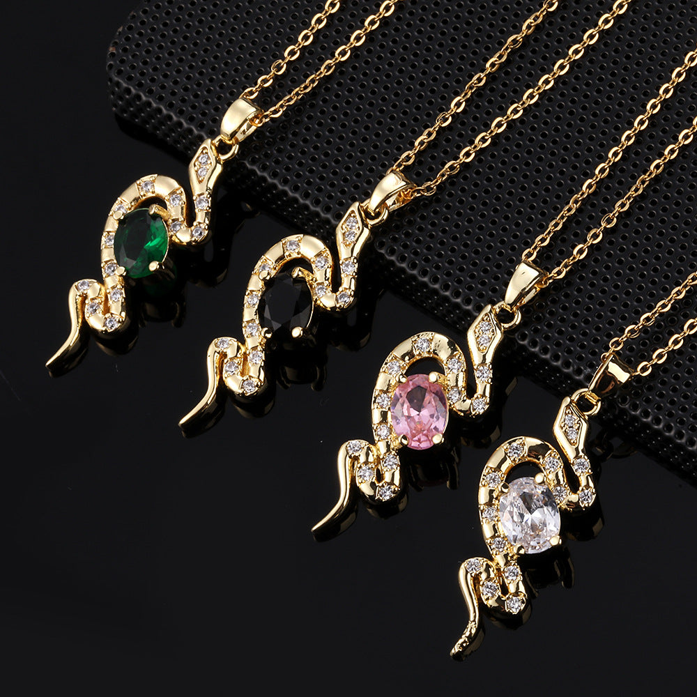 Minority Snake Color Zircon Gold Plated Necklaces