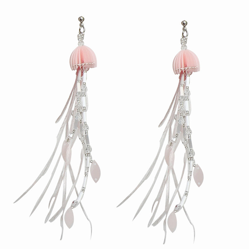Fairy Jellyfish Feather Tassel Ear Changeable Fashion Atmosphere Stud Earrings