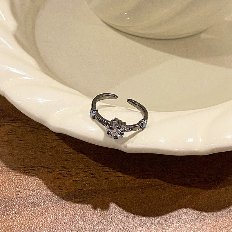 Enamel Asterism Unique Opening Couple Niche Style Sweet Ring