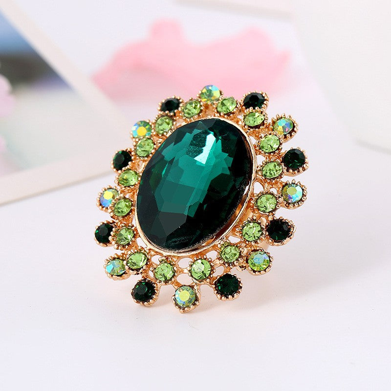 Luxury Crystal Glass Open Adjustable Fashion Exaggerated Ring