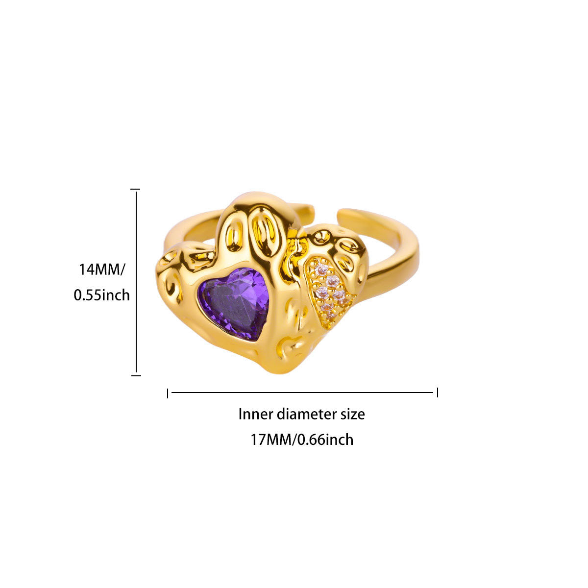 Sweet Loving Heart Purple Bow Zircon Gold-plated Ring