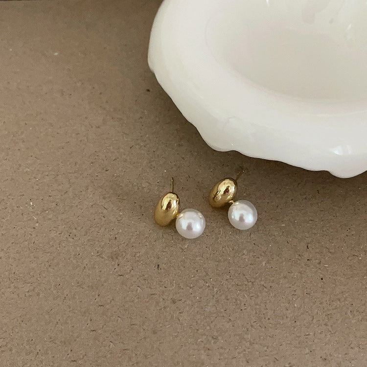 Beans Metal Pearl Female Design Sense Earrings