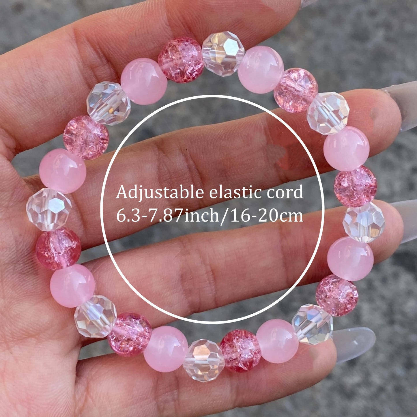 Xi Pink Crystal Cracked Cystal Good Luck White Attract Love Bracelets