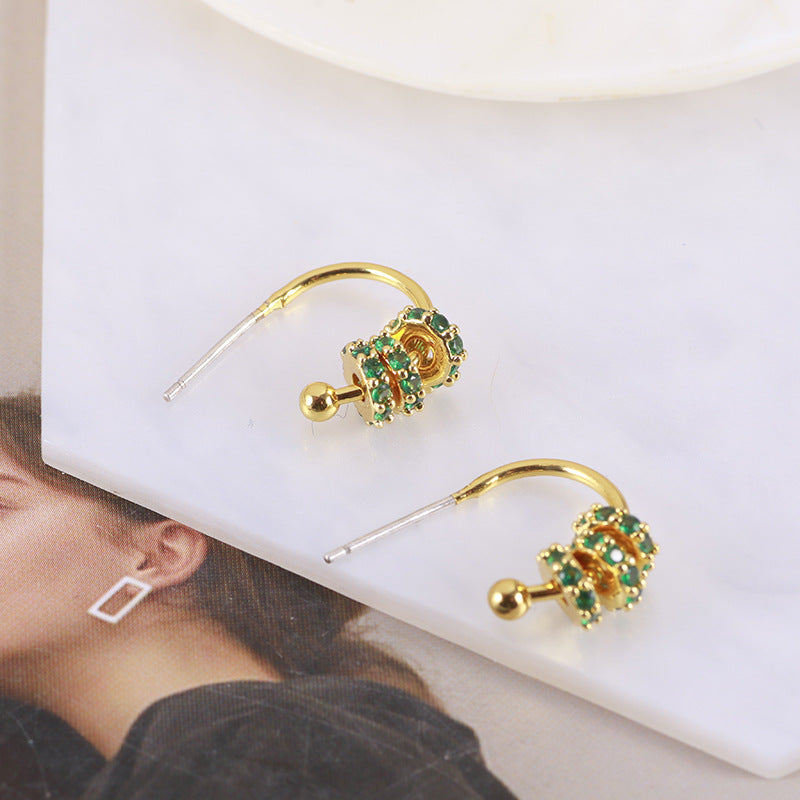 Green Zircon Detachable Style Open Size Ear Sier Stud Earrings