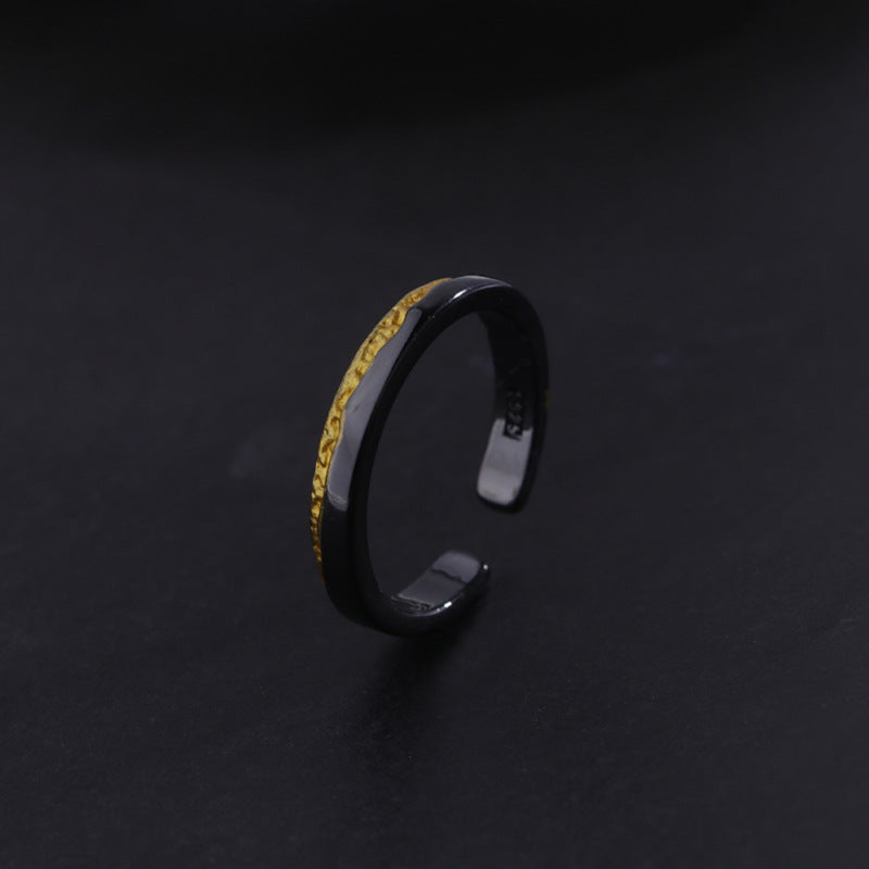 Women's & Men's & One Pair Vintage Black Gold Texture Rings