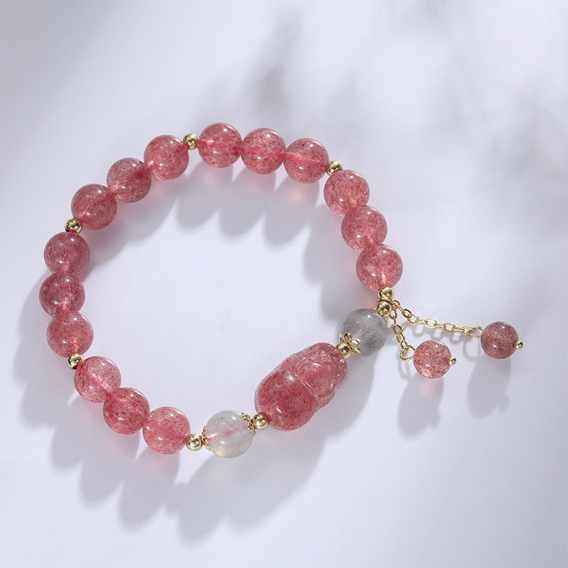 Natural Crystal Female Strawberry Quartz Minority Bracelets