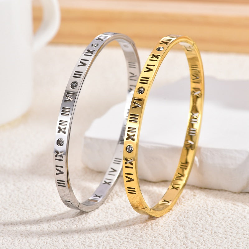 Roman Digital Titanium Steel Fashion Personality Plated Clearance Bracelet