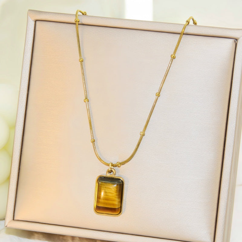 Women's Tigereye Round Titanium Steel Style Clavicle Chain Personalized Minority Design Pendants