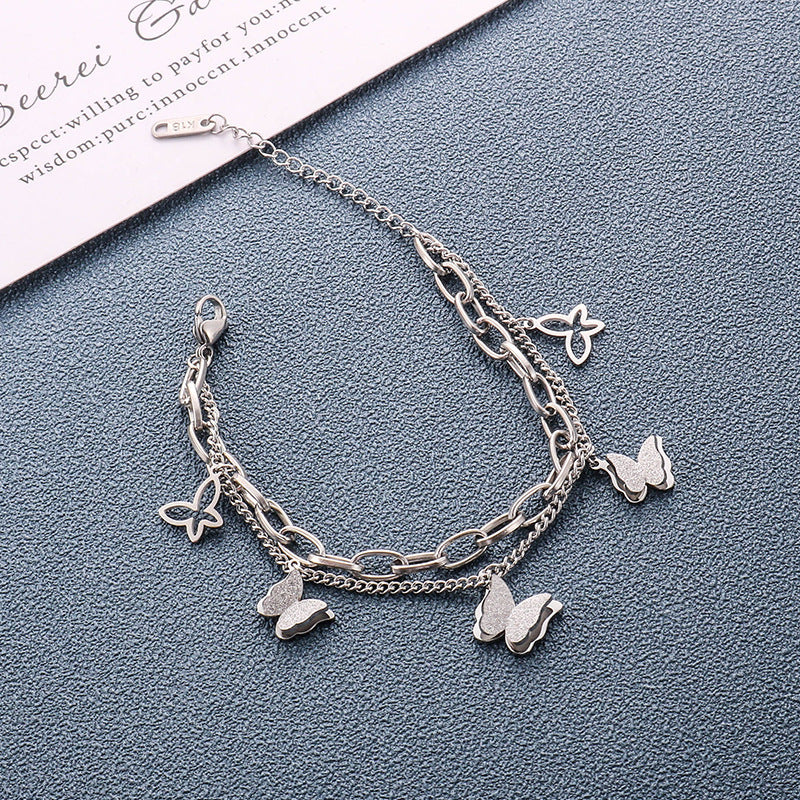 Steel Rose Golden Butterfly Female Korean Simple Personalized Design Friends Bracelets