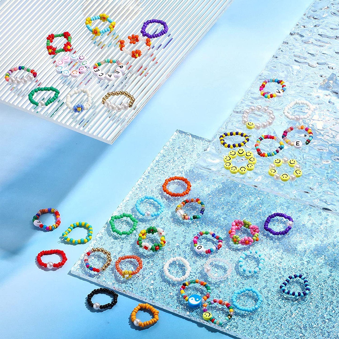 Bead Flower Colorful Woven Small Index Finger Female Rings