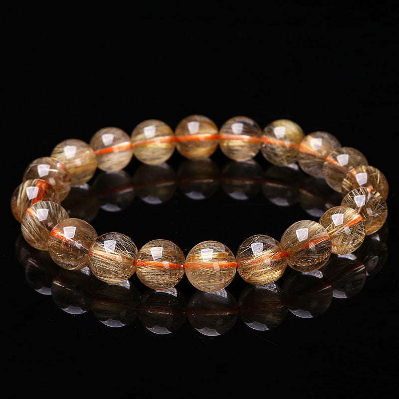 Women's & Men's & Jewelry Natural Gold Rutilated Quartz And Rutile Round Beads Bracelets