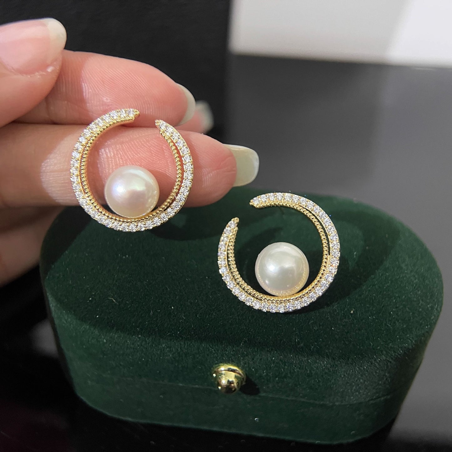 Semicircle Pearl Ear Temperament Sier Exquisite Earrings