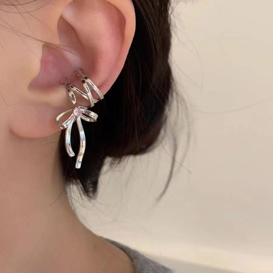 Women's Zircon Metal Bow Design Retro Personality Minimalism Ear Clip