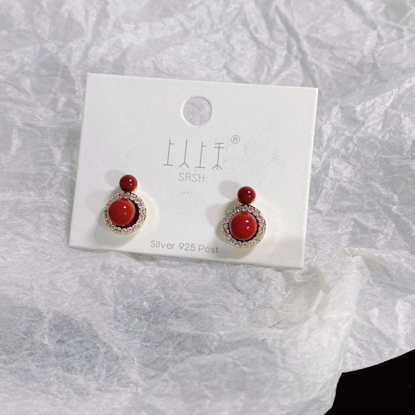 Women's Red Pearl Sier Needle Korean Style Elegant Earrings