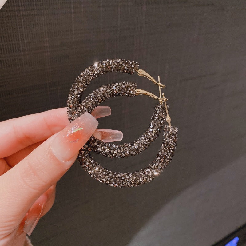 Women's Fashion Big Eardrop Full Diamond Temperament Circles Earrings