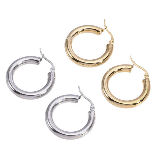 Mm Thick Stainless Steel Hollow Tube Round Coil Earrings