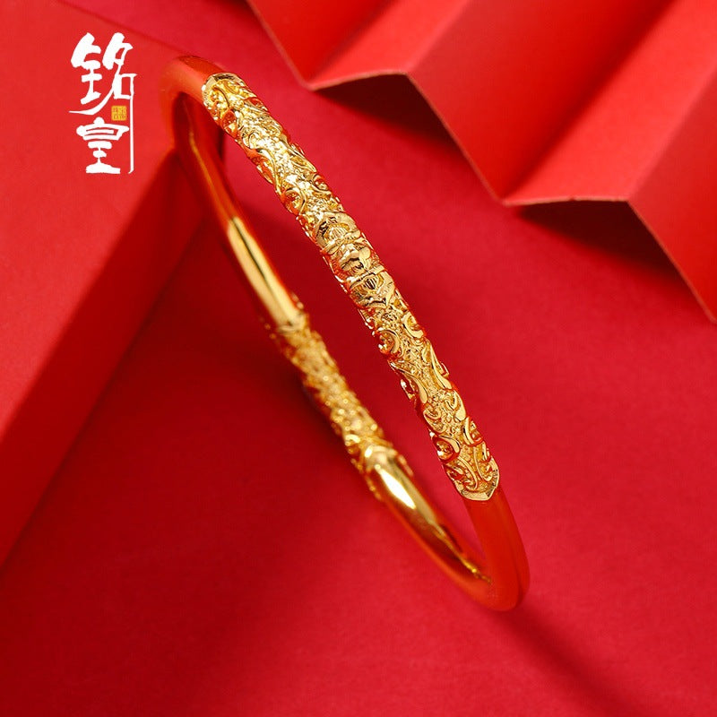 Curly Pattern Female Retro National Gold Carved Simple For Girlfriend Bracelet