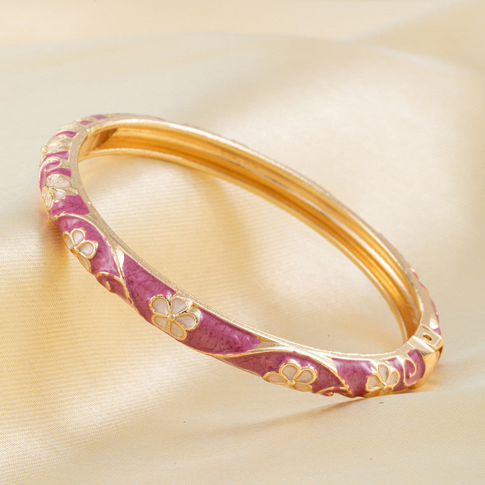 Flower Enamel Color Open-ended National Fashion Chinese Style Light Luxury Bracelet