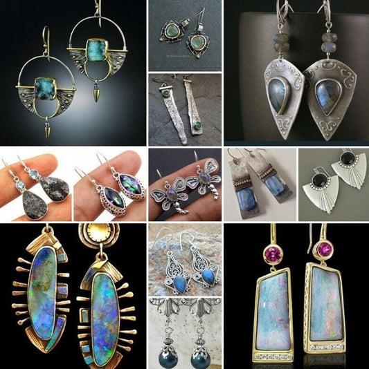 Inlaid Sea Blue Topaz Female Creative Rotational Water Drop Earrings