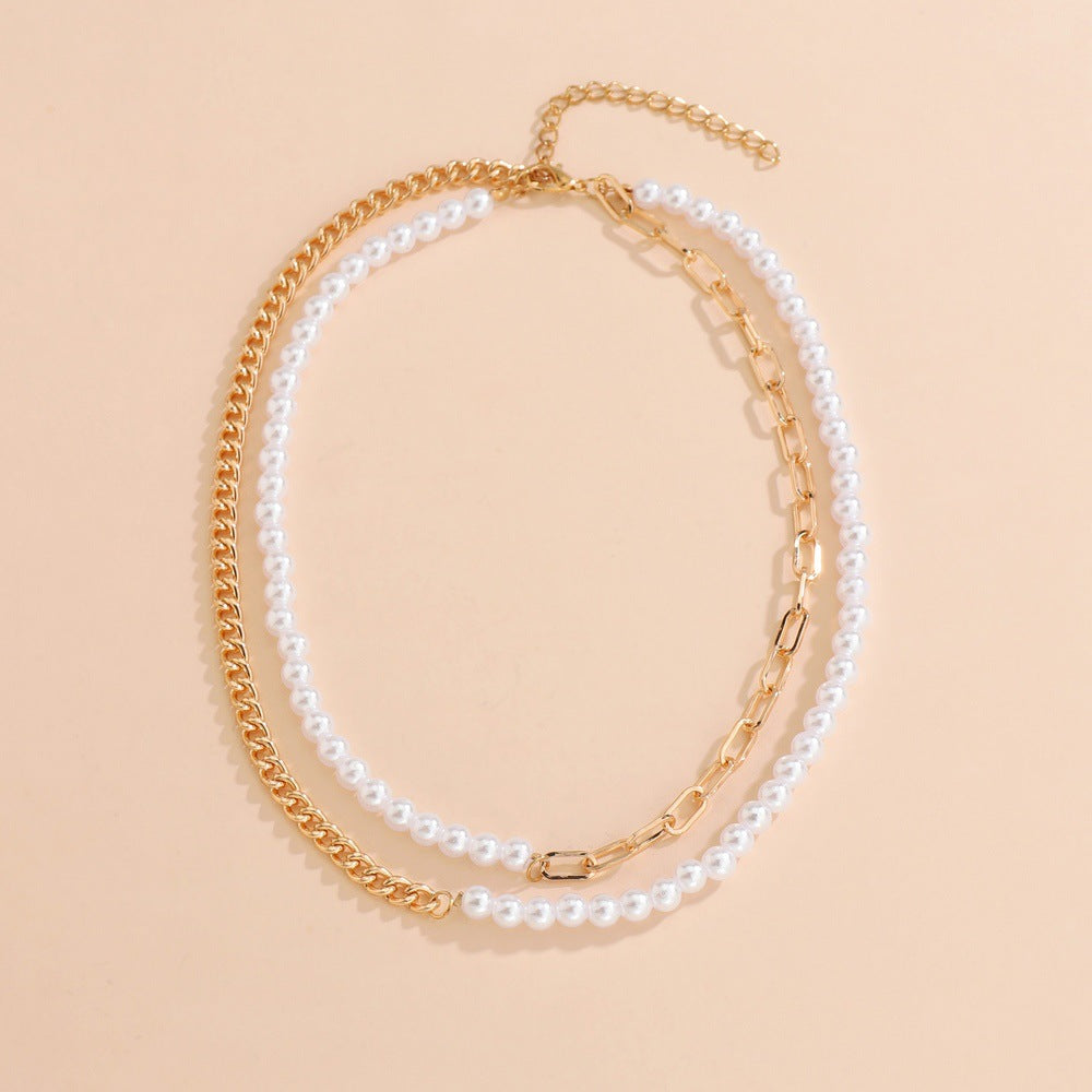 Personality Pearl Stitching Chain Double Layer Necklaces